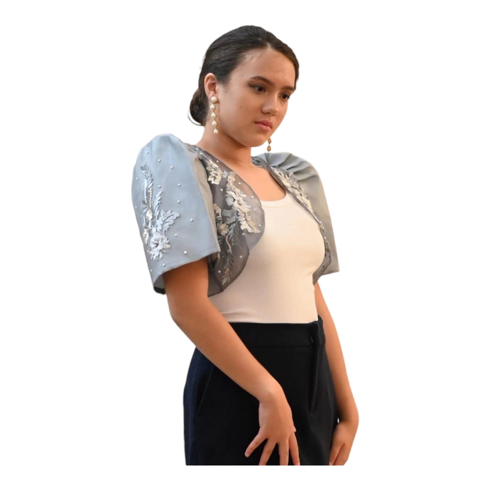 Elegant Gray Embroidered Bolero Jacket